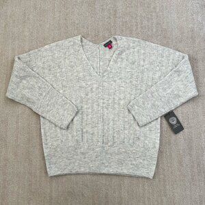 NWT Vince Camuto V Neck Cozy Season Ribbed Long Sleeve Gray Sweater M